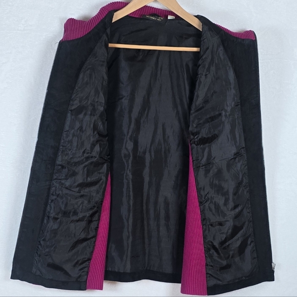 Bob Mackie Leather Wearable Art Embroidered Abstract Zip Jacket Ribbed Sleeve 1X - Picture 8 of 13